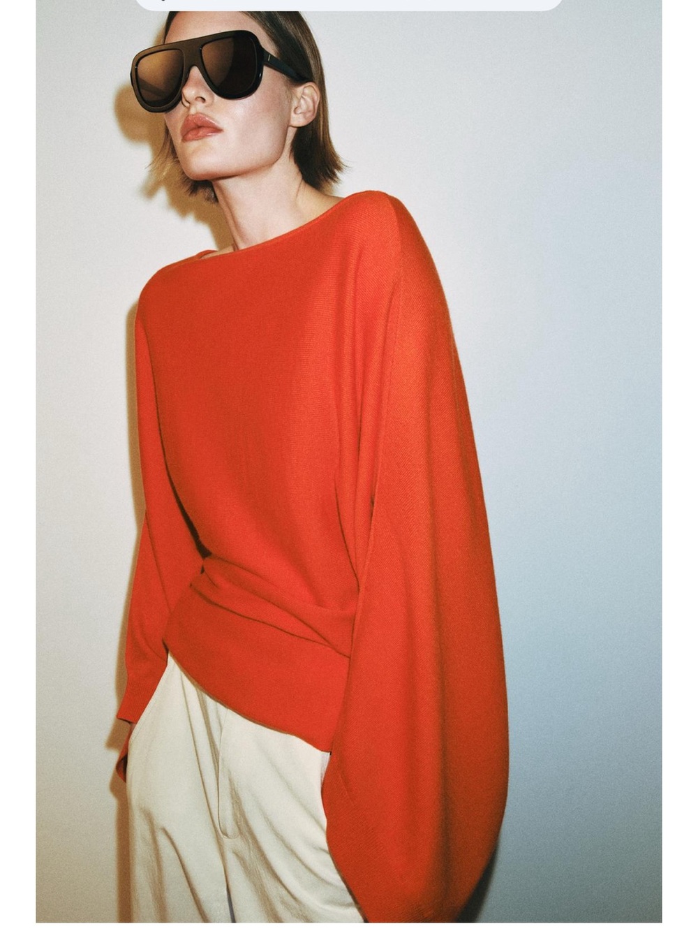 Zara Batwing Sleeve Jumper Knit Sweater Size L Orange